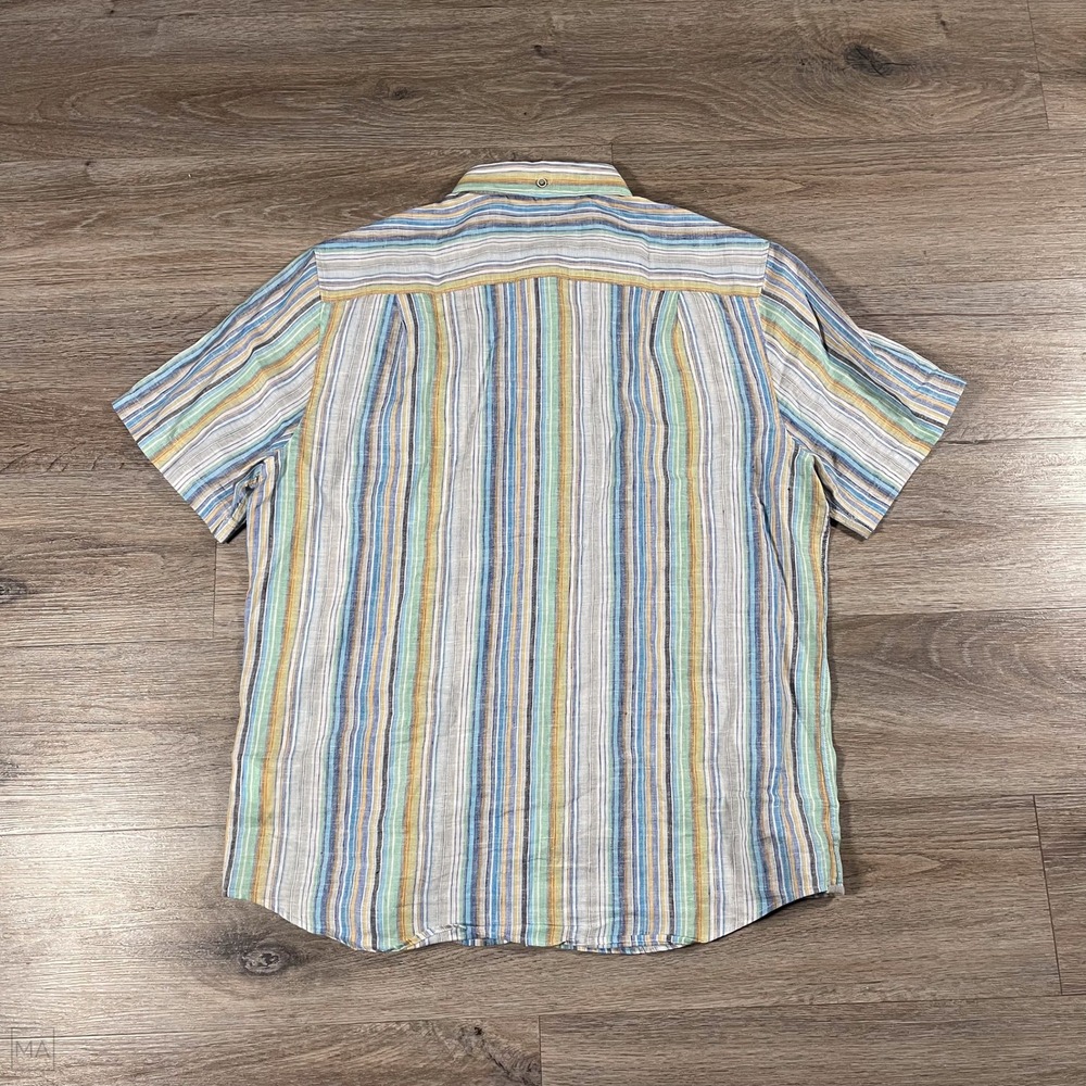 32 Bar Blues‎ Men's Button Down Shirt 100% Linen Stripes Casual L Multi - Picture 7 of 7